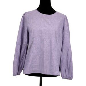 J Crew Tailored Shirt Womens 10 Long Sleeve Blue‎ Chambray Puff Sleeve Zip Back